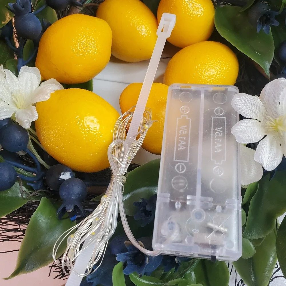 Valery Madelyn Artificial Lemon Blueberry Wreath with LED Lights Summer Decor